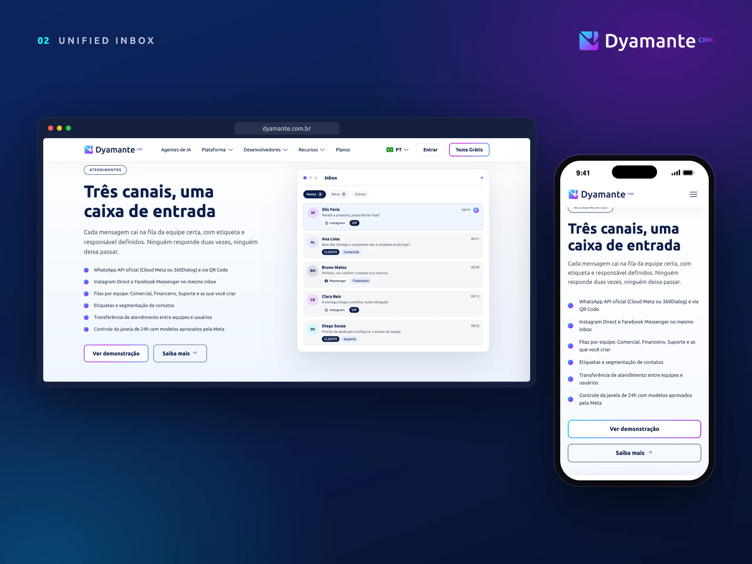 Dyamante CRM · Bandeja unificada