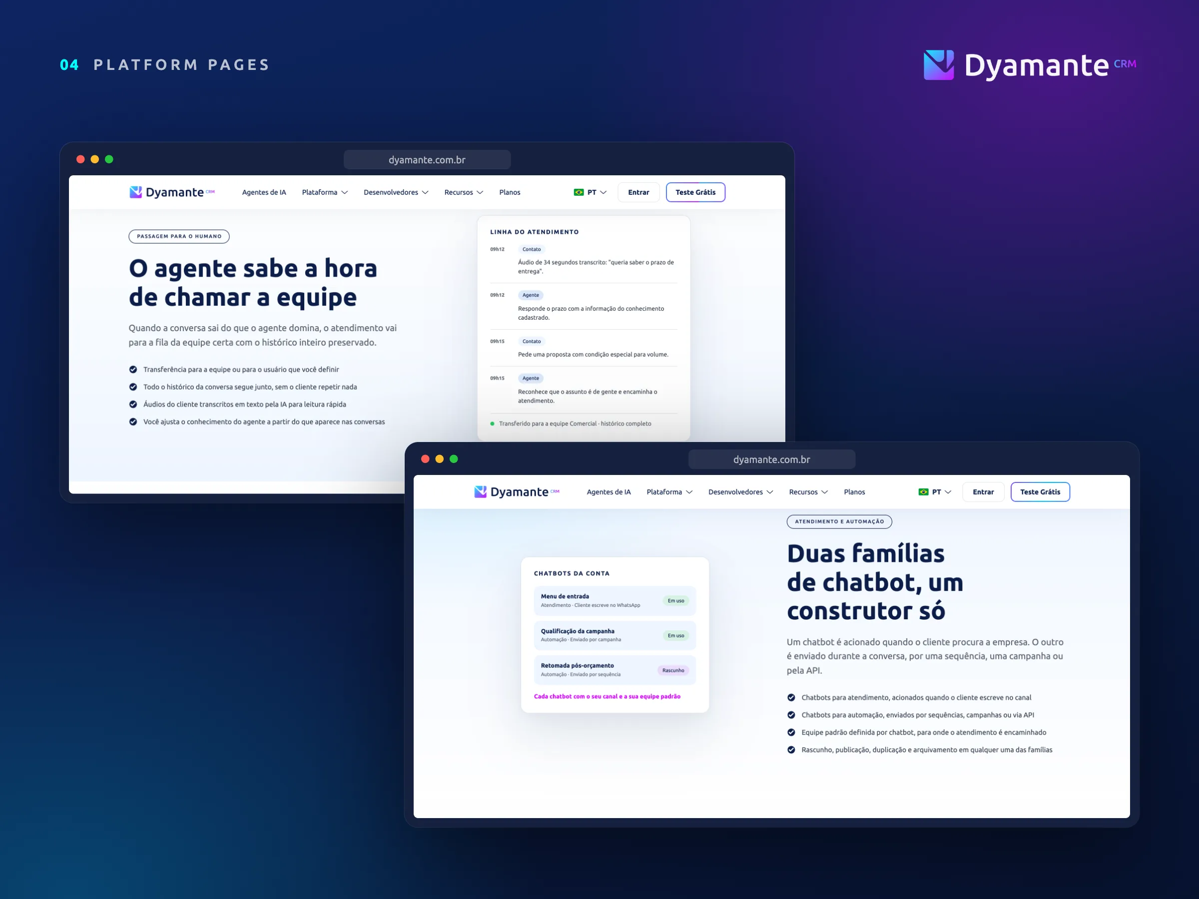 Dyamante CRM · Páginas de la plataforma
