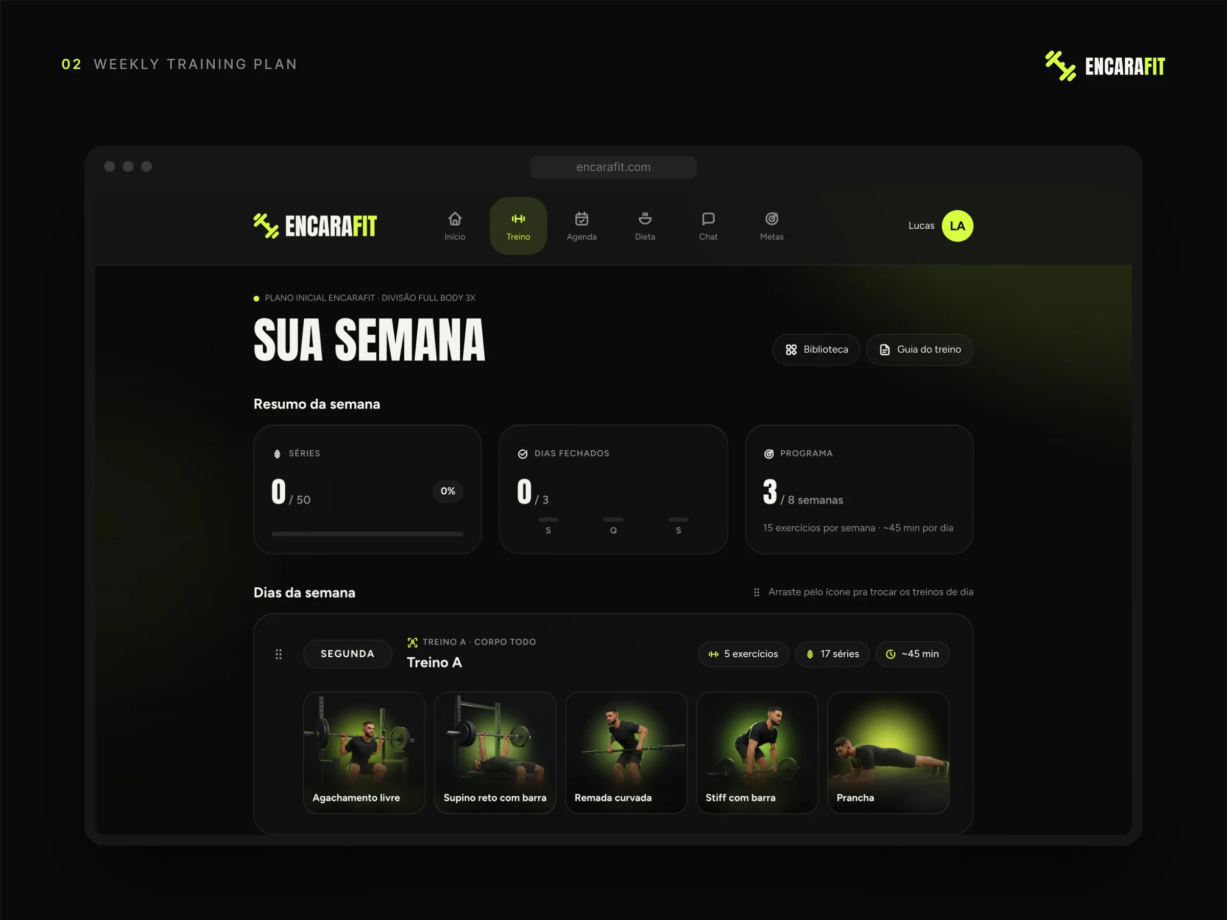 Encarafit · Semana de treino na web