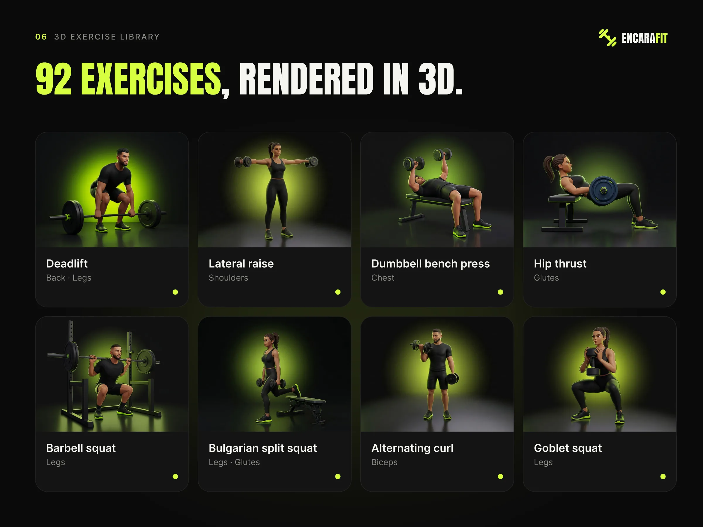 Encarafit · Biblioteca de exercícios em 3D