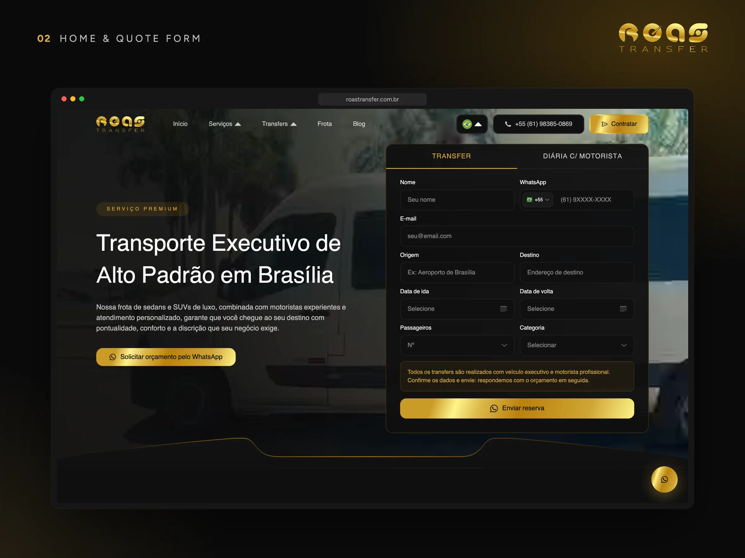Roas Transfer · Home e formulário de orçamento