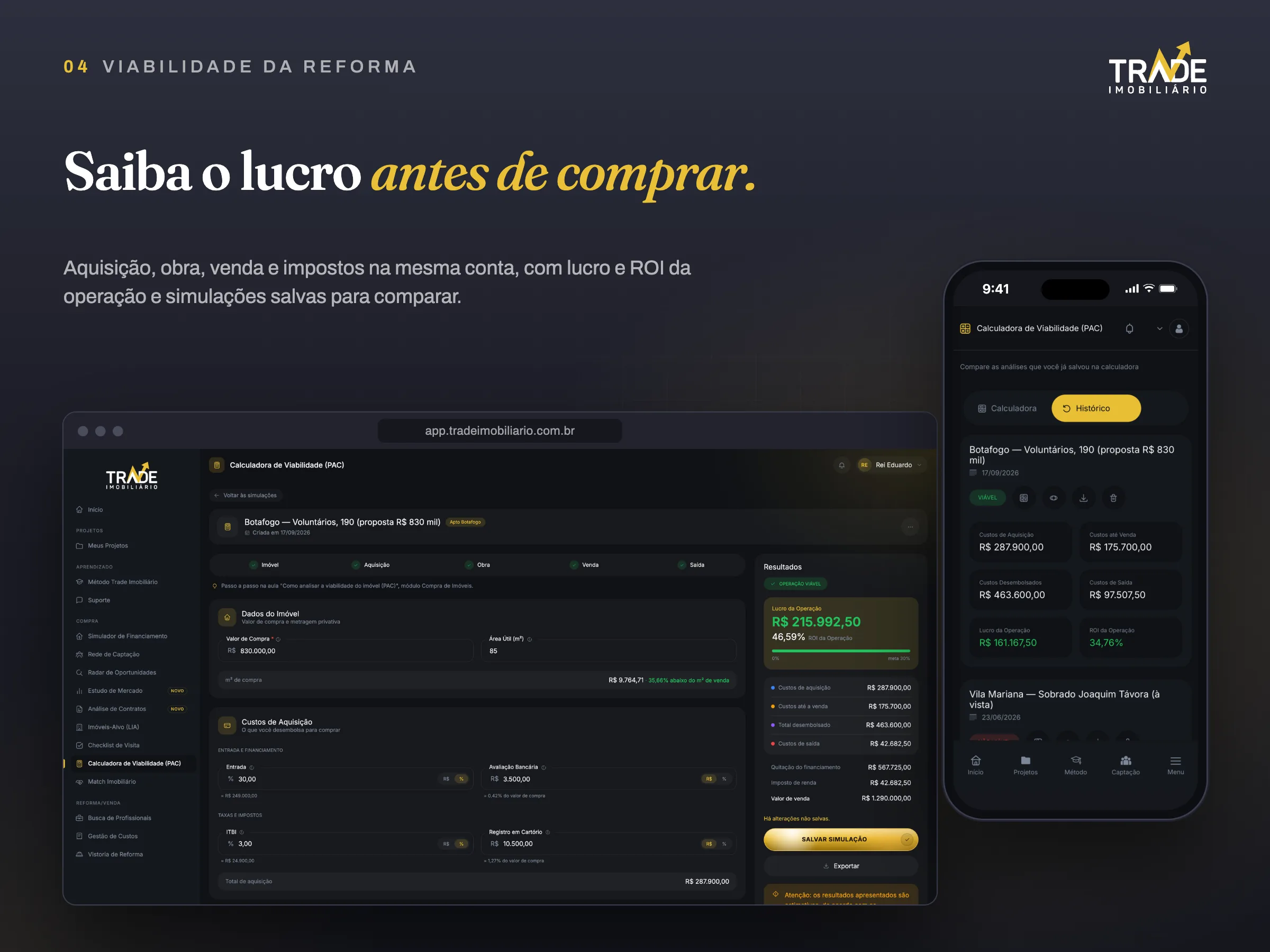 Trade Imobiliário · Calculadora de viabilidade