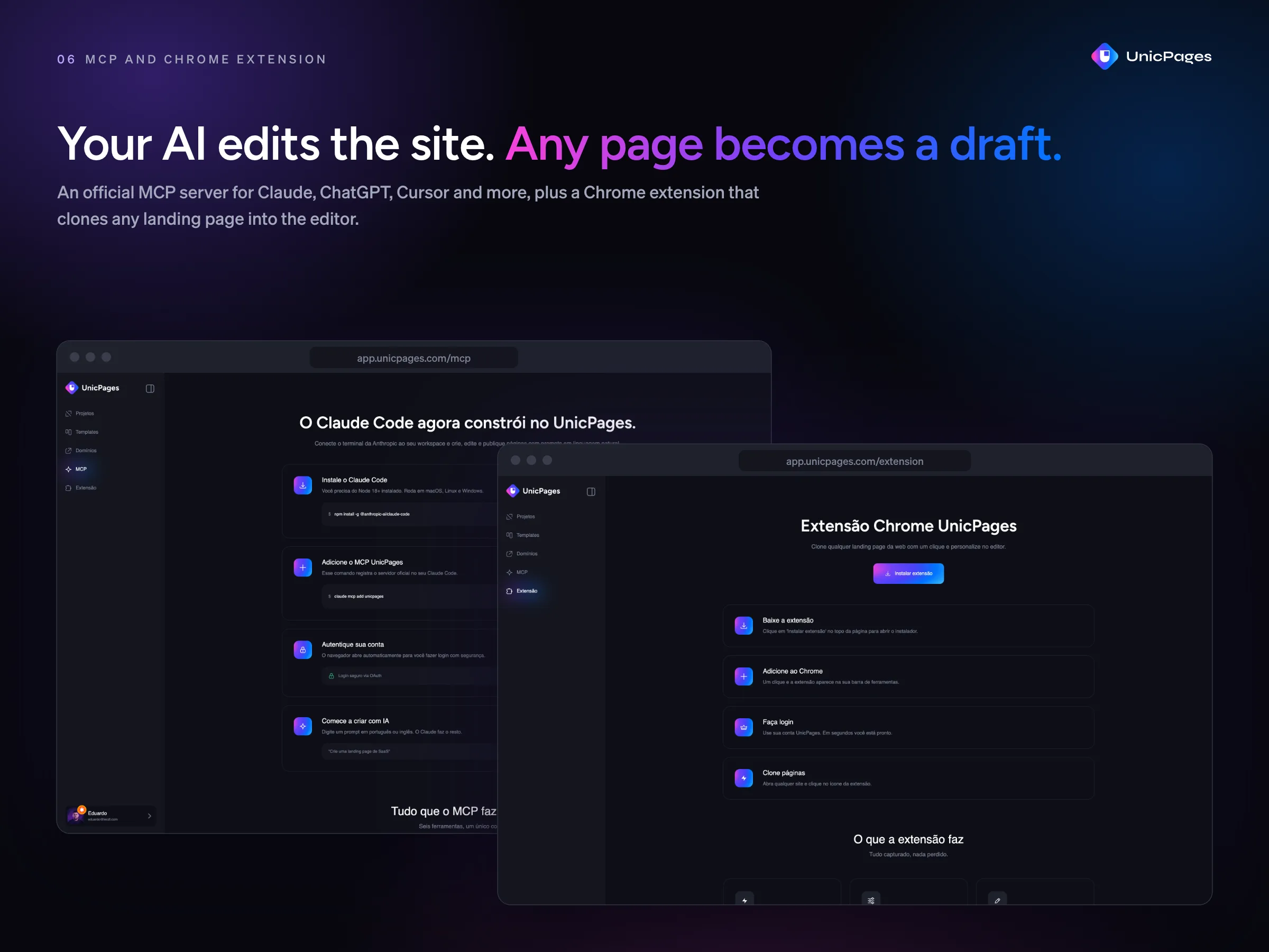 UnicPages · MCP e extensão do Chrome